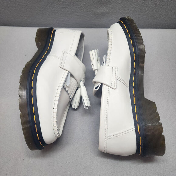 DOC MARTEN ADRIAN YELLOW STITCH WHITE LEATHER TASSEL LOAFERS SIZE M 5 W 6 NWOB‎ - Picture 3 of 8
